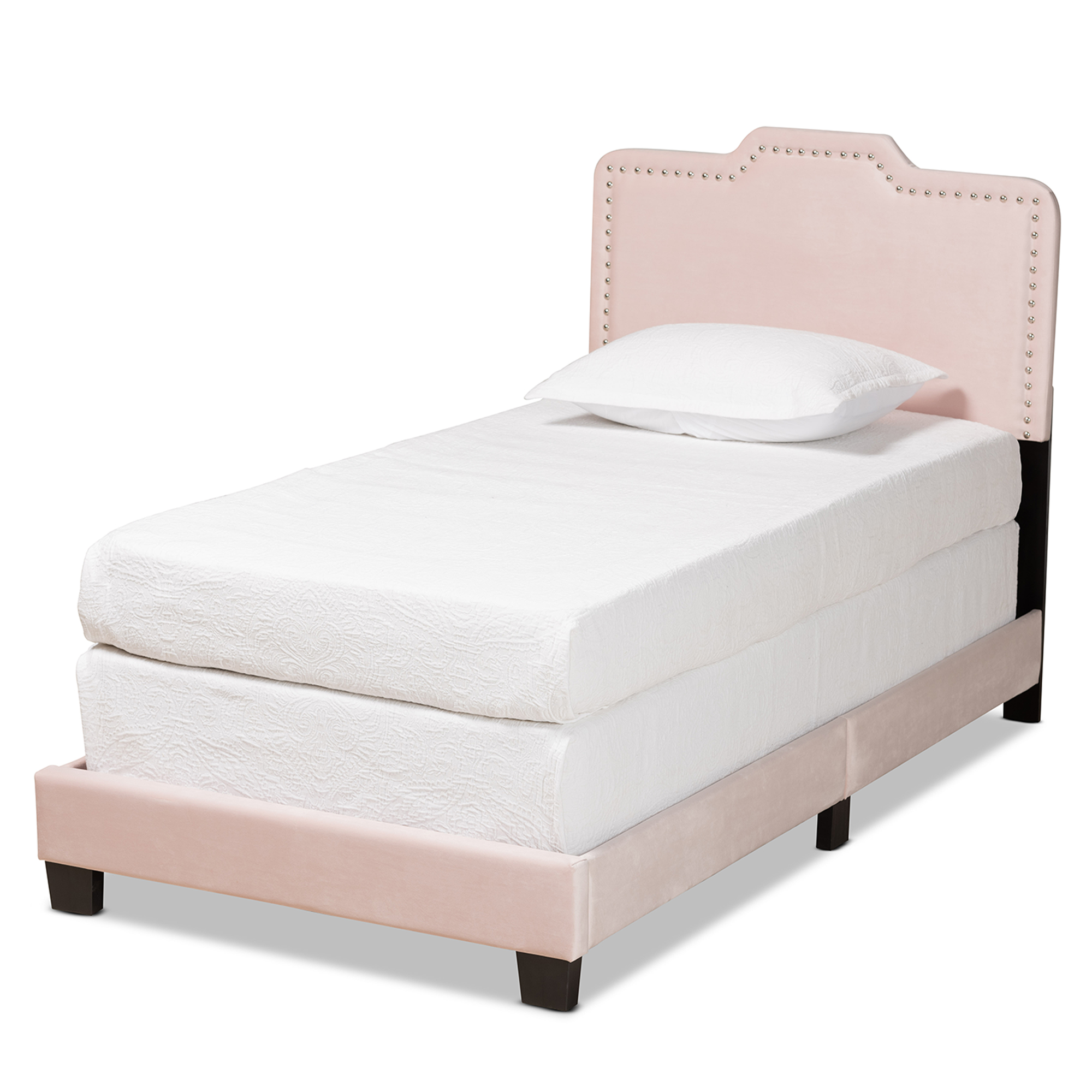 Baxton Studio Benjen Modern and Contemporary Glam Light Pink Velvet Fabric Upholstered Twin Size Panel Bed